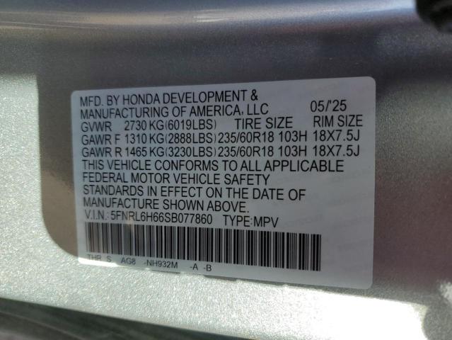 5FNRL6H66SB077860 - 2025 HONDA ODYSSEY EXL SILVER photo 14