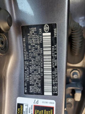 4T1BF1FK2HU377869 - 2017 TOYOTA CAMRY LE CHARCOAL photo 12