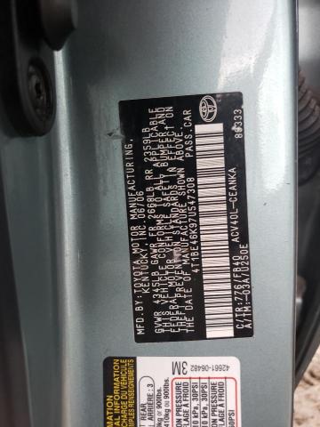 4T1BE46K97U547308 - 2007 TOYOTA CAMRY CE 青色 照片 12