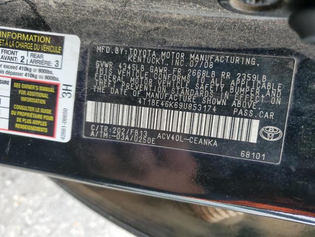 4T1BE46K69U853174 - 2009 TOYOTA CAMRY BASE BLACK photo 12