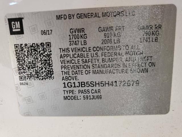 1G1JB5SH5H4172679 - 2017 CHEVROLET SONIC LS WHITE photo 12