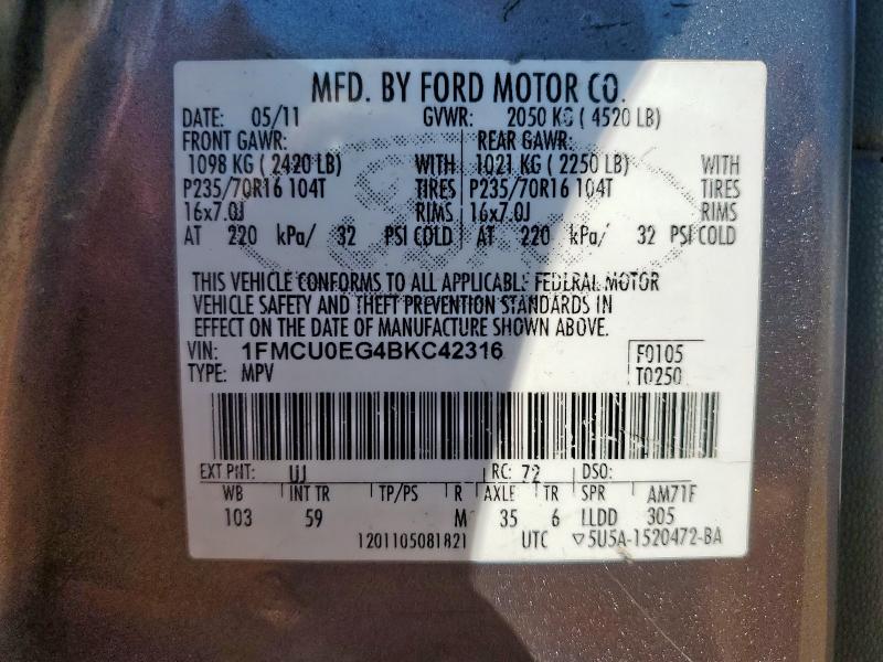 1FMCU0EG4BKC42316 - 2011 FORD ESCAPE LIMITED 灰色 照片 13