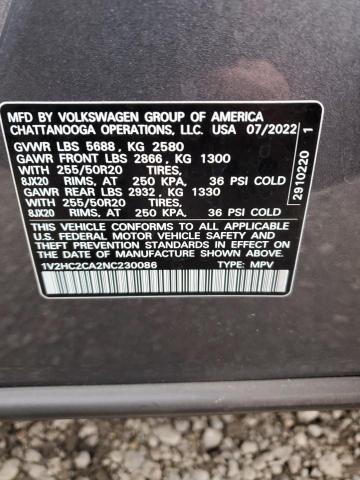 1V2HC2CA2NC230086 - 2022 VOLKSWAGEN ATLAS CROS SE GRAY photo 13