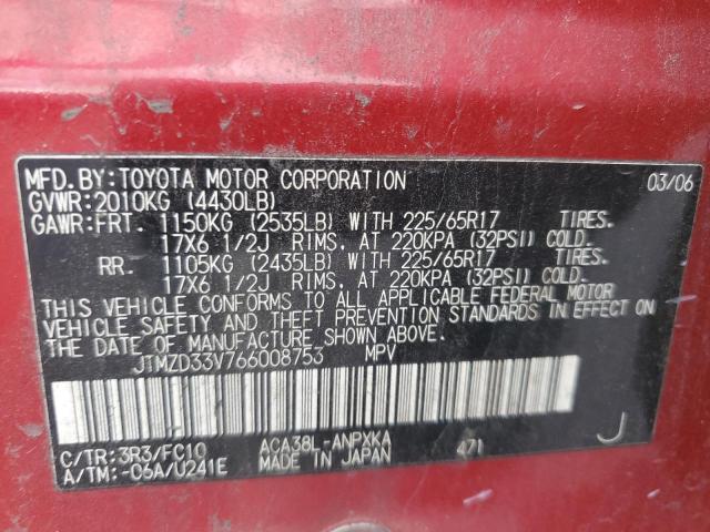 JTMZD33V766008753 - 2006 TOYOTA RAV4 RED photo 13