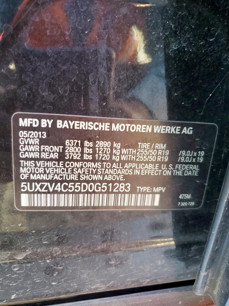 5UXZV4C55D0G51283 - 2013 BMW X5 XDRIVE35I BLACK photo 13