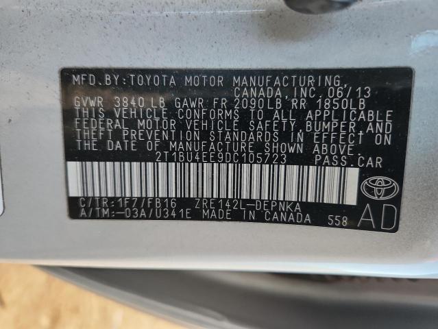 2T1BU4EE9DC105723 - 2013 TOYOTA COROLLA BASE SILVER photo 12