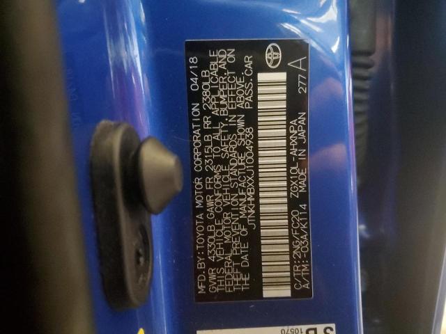 JTNKHMBXXJ1004938 - 2018 TOYOTA C-HR XLE BLUE photo 13