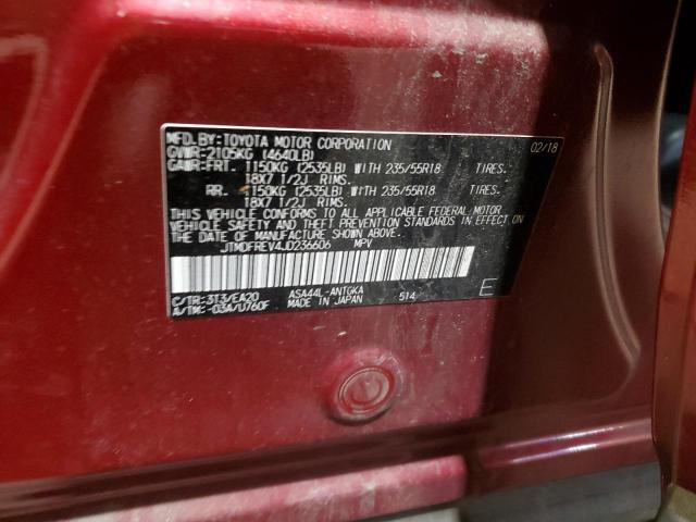 JTMDFREV4JD236606 - 2018 TOYOTA RAV4 LIMITED RED photo 13