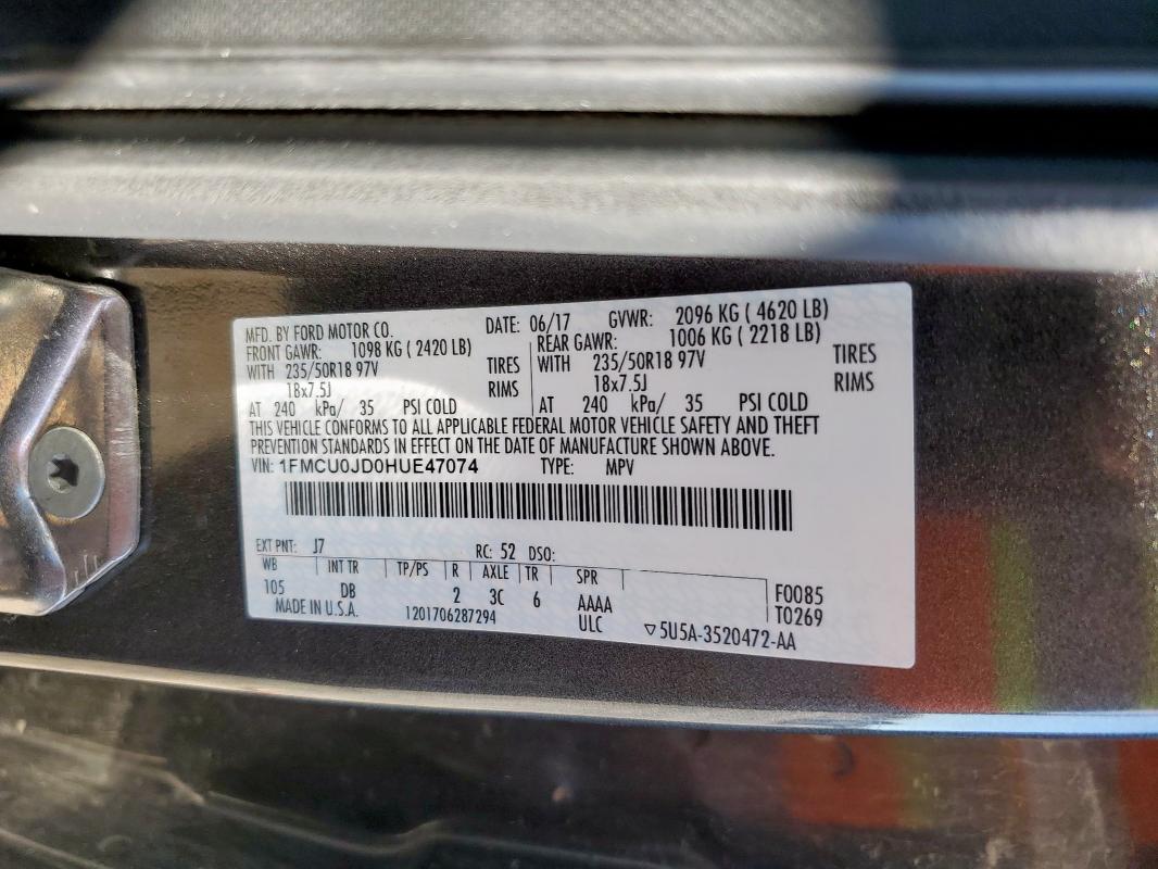 1FMCU0JD0HUE47074 - 2017 FORD ESCAPE TITANIUM GRAY photo 13