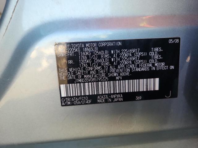 JTMBD35V085195325 - 2008 TOYOTA RAV4 SILVER photo 13