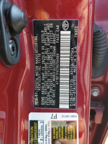 4T1BF1FK7HU704069 - 2017 TOYOTA CAMRY LE RED photo 12