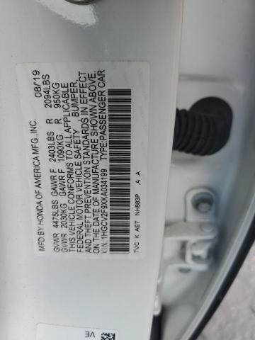 1HGCV2F9XKA034199 - 2019 HONDA ACCORD TOURING Սպիտակ լուսանկար 12