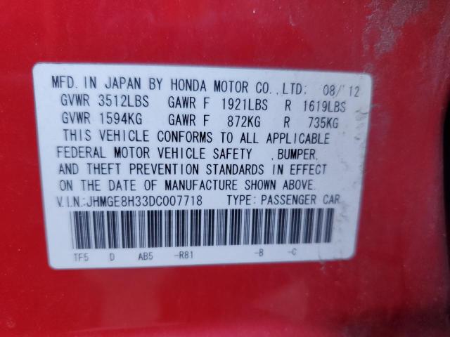 JHMGE8H33DC007718 - 2013 HONDA FIT RED photo 12