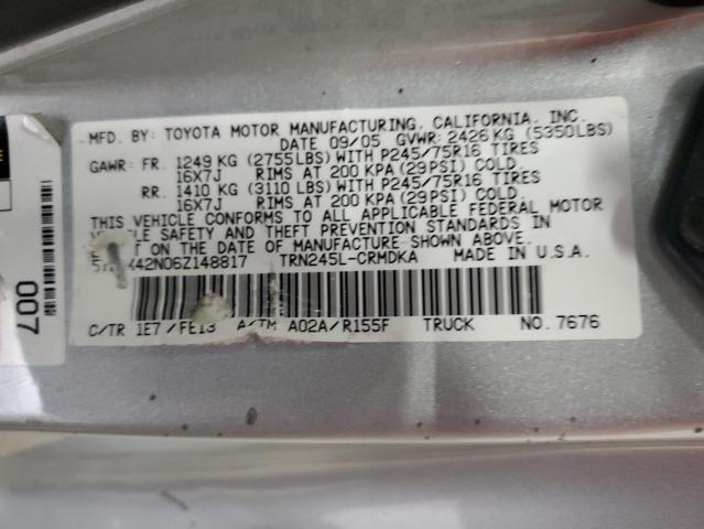 5TEUX42N06Z148817 - 2006 TOYOTA TACOMA ACCESS CAB ვერცხლისფერი ფოტო 12