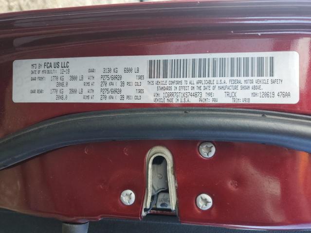 1C6RR7GT1KS744873 - 2019 RAM 1500 CLASS SLT Қызыл фото 12