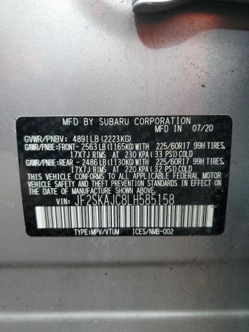 JF2SKAJC8LH585158 - 2020 SUBARU FORESTER PREMIUM SILVER photo 14