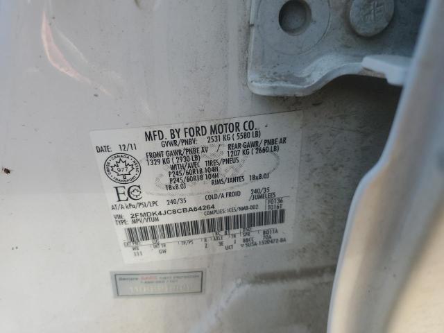 2FMDK4JC8CBA64264 - 2012 FORD EDGE SEL თეთრი ფოტო 13