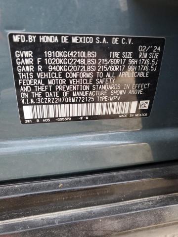 3CZRZ2H70RM772125 - 2024 HONDA HR-V EXL TEAL photo 13