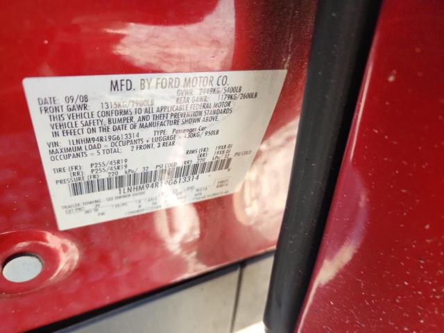 1LNHM94R19G613314 - 2009 LINCOLN MKS 红色 照片 12