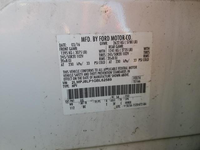 2LMPJ8LP1GBL62589 - 2016 LINCOLN MKX RESERVE WHITE photo 13