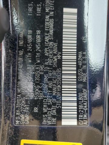 5TDJZRFH9KS589285 - 2019 TOYOTA HIGHLANDER SE 黑色 照片 13