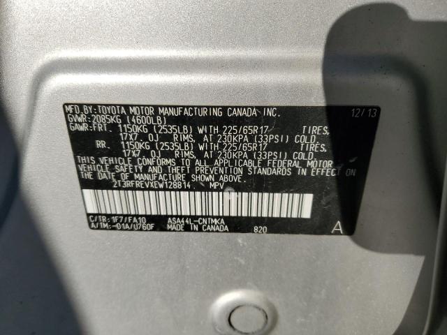 2T3RFREVXEW128814 - 2014 TOYOTA RAV4 XLE SILVER photo 13