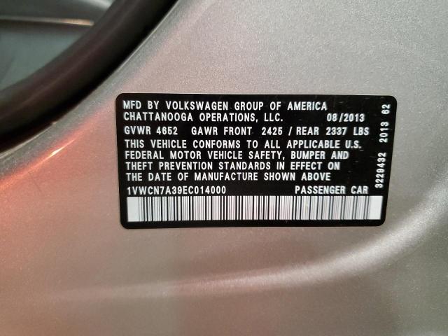 1VWCN7A39EC014000 - 2014 VOLKSWAGEN PASSAT SEL 银色 照片 12