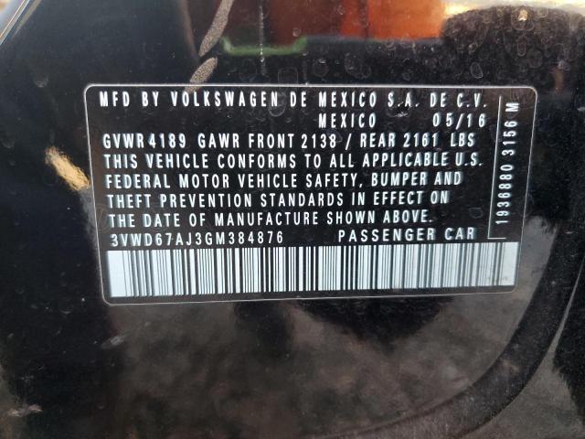 3VWD67AJ3GM384876 - 2016 VOLKSWAGEN JETTA SE BLACK photo 12