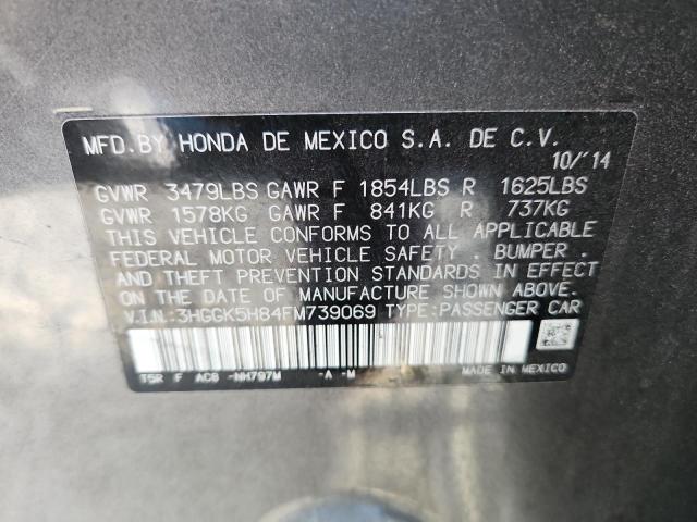 3HGGK5H84FM739069 - 2015 HONDA FIT EX Մոխրագույն լուսանկար 12