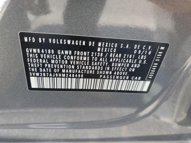 3VW2B7AJ9HM248496 - 2017 VOLKSWAGEN JETTA S Gris foto 13