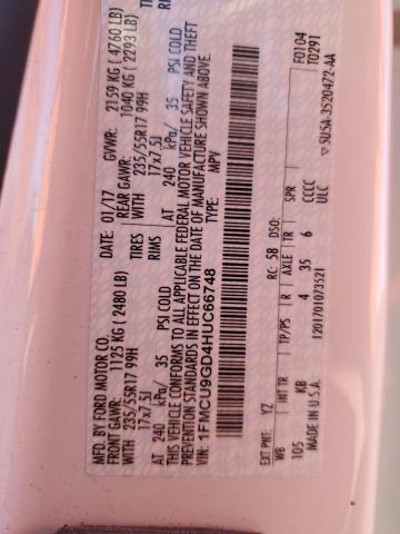 1FMCU9GD4HUC66748 - 2017 FORD ESCAPE SE 白色 照片 13