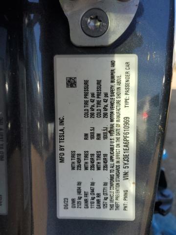 5YJ3E1EA6PF610969 - 2023 TESLA MODEL 3 灰色 照片 12