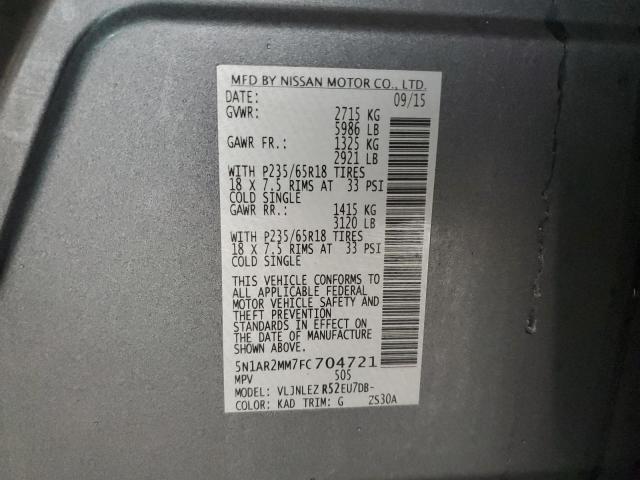 5N1AR2MM7FC704721 - 2015 NISSAN PATHFINDER S GRAY photo 13