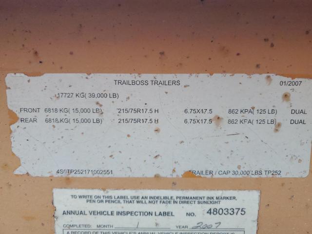 4S0TP252171002551 - 2007 TRAIL KING TRAILER ORANGE photo 10