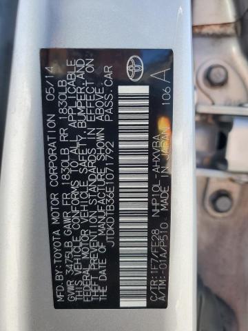 JTDKDTB36E1071792 - 2014 TOYOTA PRIUS C ვერცხლისფერი ფოტო 12