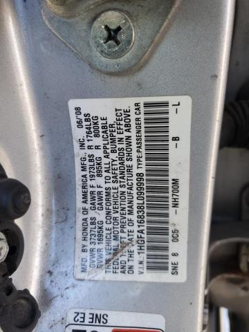 1HGFA16838L099998 - 2008 HONDA CIVIC EX SILVER photo 12