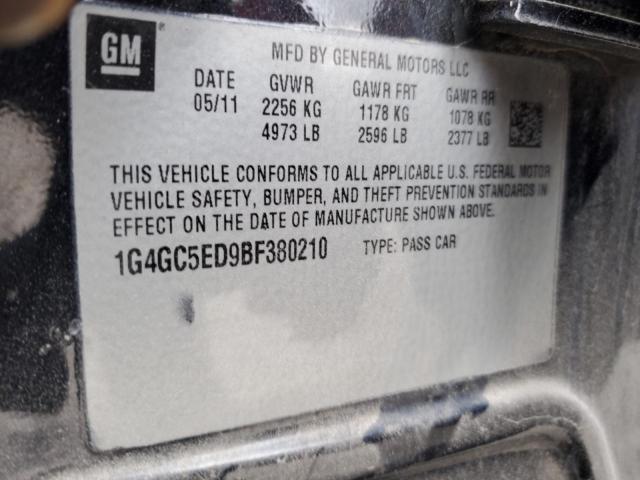 1G4GC5ED9BF380210 - 2011 BUICK LACROSSE CXL BLACK photo 12