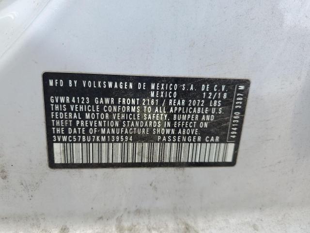 3VWC57BU7KM139594 - 2019 VOLKSWAGEN JETTA S 白色 照片 12