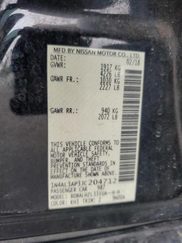 1N4AL3AP3JC204712 - 2018 NISSAN ALTIMA 2.5 أسود صورة 12