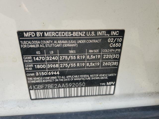 4JGBF7BE2AA592050 - 2010 MERCEDES-BENZ GL 450 4MATIC WHITE photo 13