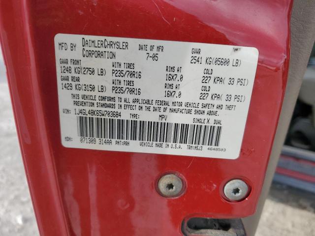 1J4GL48K65W703684 - 2005 JEEP LIBERTY SPORT წითელი ფოტო 13