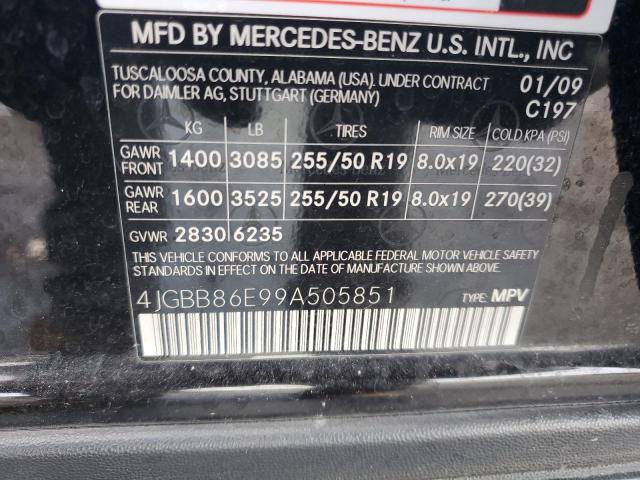 4JGBB86E99A505851 - 2009 MERCEDES-BENZ ML 350 黑色 照片 13