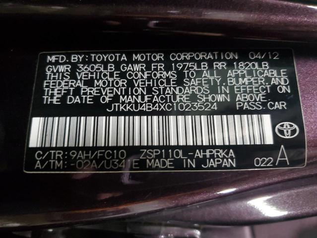 JTKKU4B4XC1023524 - 2012 TOYOTA SCION XD Күлгін фото 13