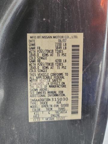 1N6AA06F38N315030 - 2008 NISSAN TITAN XE 灰色 照片 12