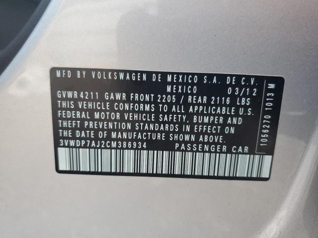 3VWDP7AJ2CM386934 - 2012 VOLKSWAGEN JETTA SE SILVER photo 12