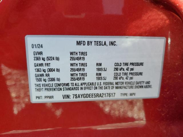 7SAYGDEE5RA217617 - 2024 TESLA MODEL Y Rouge photo 14