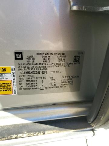 5GAKRCKDXDJ216388 - 2013 BUICK ENCLAVE SILVER photo 13