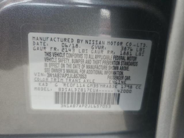 3N1AB7AP2JL657053 - 2018 NISSAN SENTRA S CHARCOAL photo 12