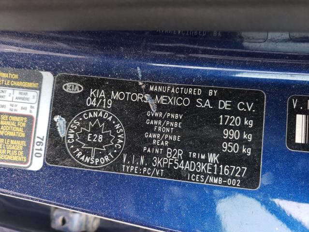 3KPF54AD3KE116727 - 2019 KIA FORTE EX Mavi foto 12