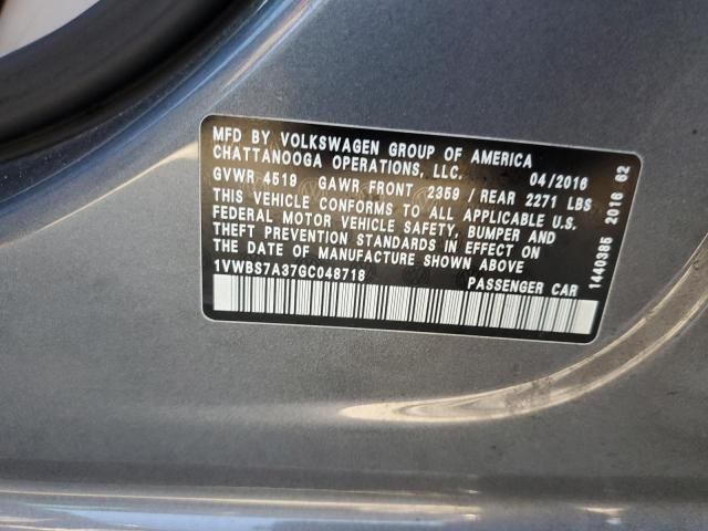 1VWBS7A37GC048718 - 2016 VOLKSWAGEN PASSAT SE Boz foto 12
